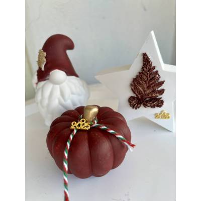 Σετ διακόσμησης με νάνο, κολοκύθα και αστέρι σε κόκκινο βουργουνδί – χειροποίητο χριστουγεννιάτικο διακοσμητικό