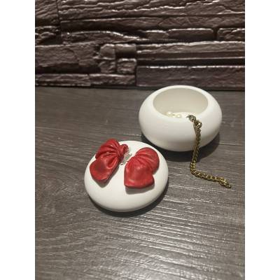 Χειροποίητο διακοσμητικό βαζάκι μακαρόν από σκόνη πορσελάνης με φιόγκο